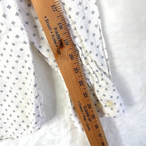 Banana Republic Factory Linen Blend Slim Fit Geometric Button Up Shirt Mens L - Picture 6 of 7